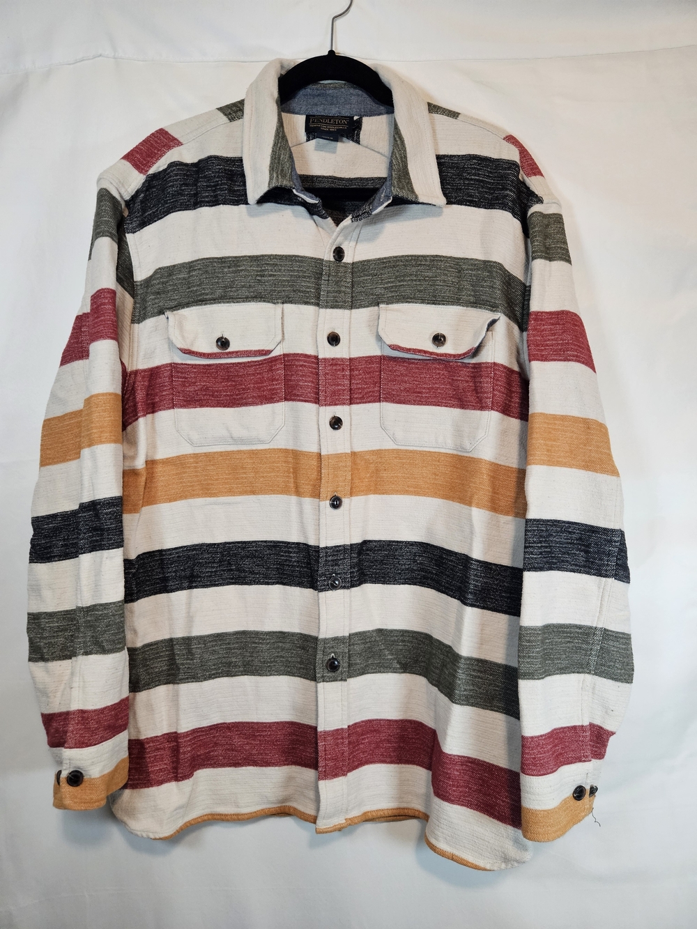 Pendleton Cream Shirt Jacket with Red, Green, Black & Gold Stripes